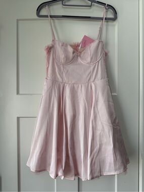 Almond Muse Selena Pink Fit-and-Flare Dress with Spaghetti Straps